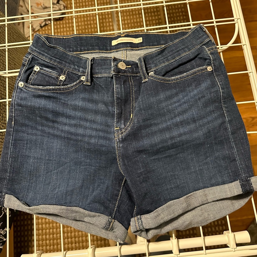 levi’s mid length denim shorts